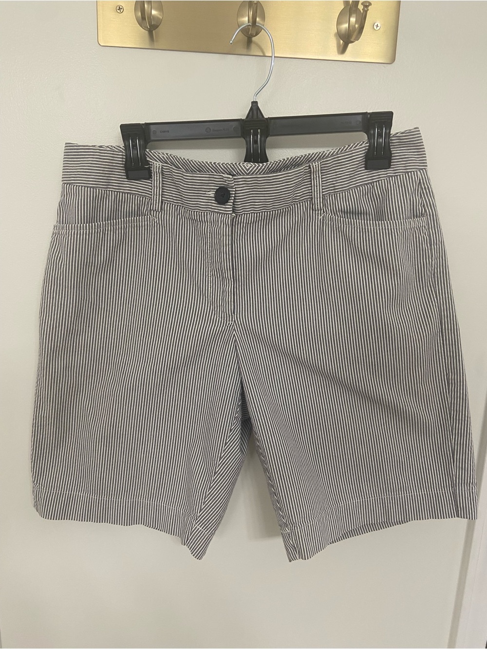 Lands' End Black & White Pinstripe Cotton Blend Bermuda Shorts